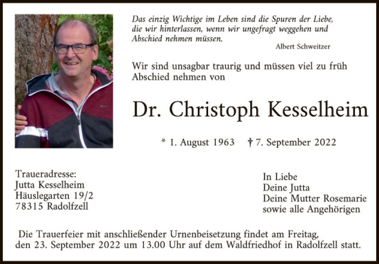 Traueranzeige von Christoph Kesselheim von Bergsträßer Anzeiger