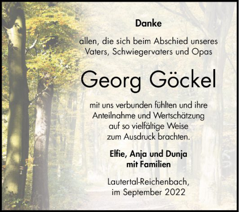  Traueranzeige für Georg Göckel vom 24.09.2022 aus Bergsträßer Anzeiger