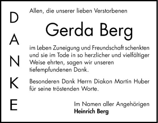 Traueranzeige von Gerda Berg von Bergsträßer Anzeiger