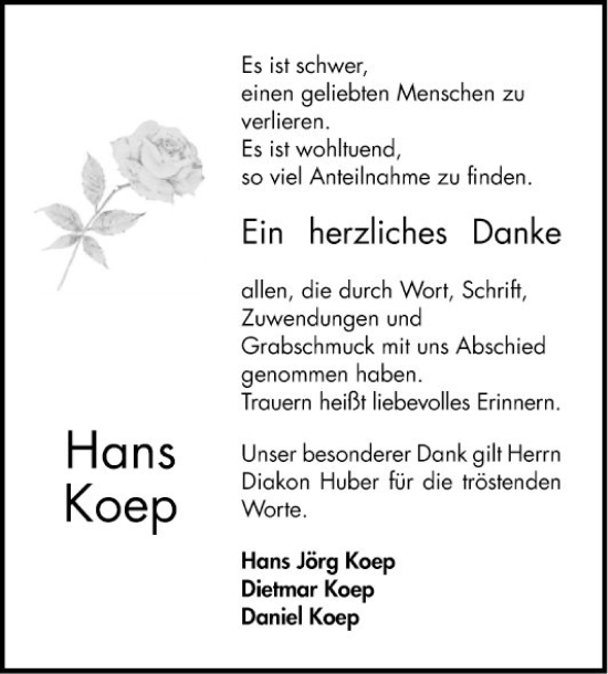 Traueranzeige von Hans Koep von Bergsträßer Anzeiger