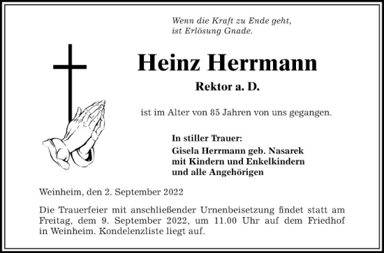 Traueranzeige von Heinz Herrmann von Mannheimer Morgen