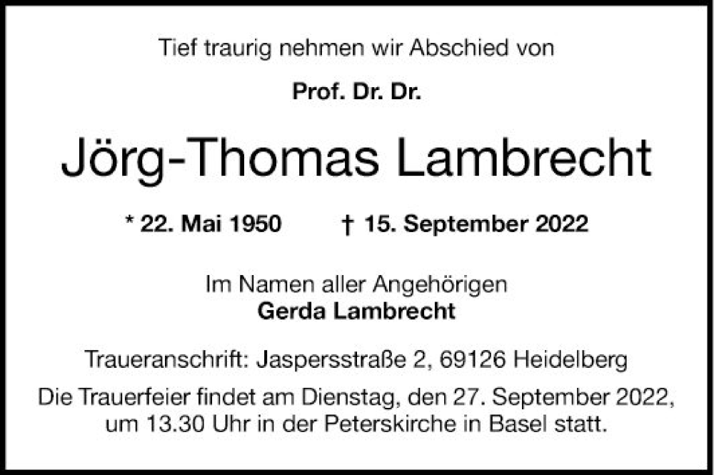  Traueranzeige für Jörg-Thomas Lambrecht vom 21.09.2022 aus Mannheimer Morgen