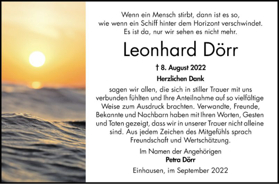 Traueranzeige von Leonhard Dörr von Bergsträßer Anzeiger