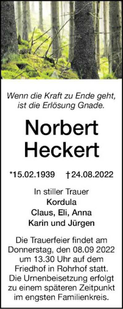 Traueranzeige von Norbert Heckert von Mannheimer Morgen