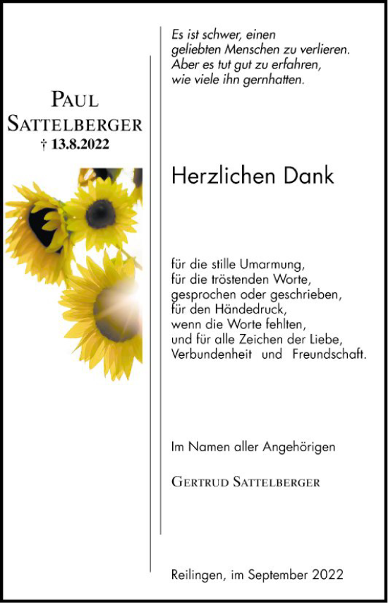 Traueranzeige von Paul Sattelberger von Schwetzinger Zeitung