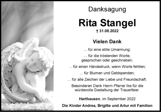 Traueranzeige von Rita Stangel von Fränkische Nachrichten