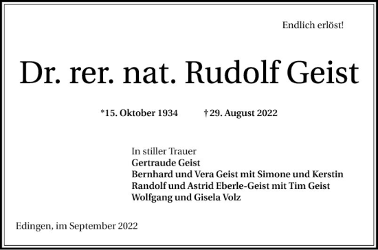 Traueranzeige von Rudolf Geist von Mannheimer Morgen