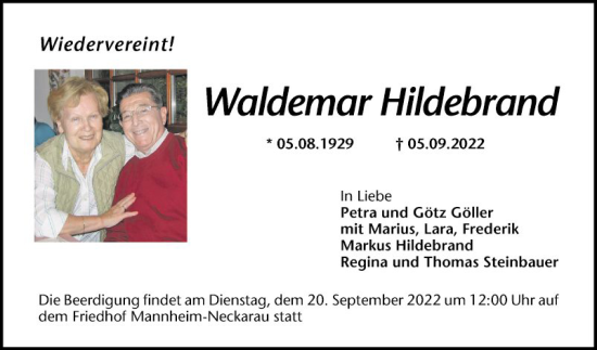 Traueranzeige von Waldemar Hildebrand von Mannheimer Morgen