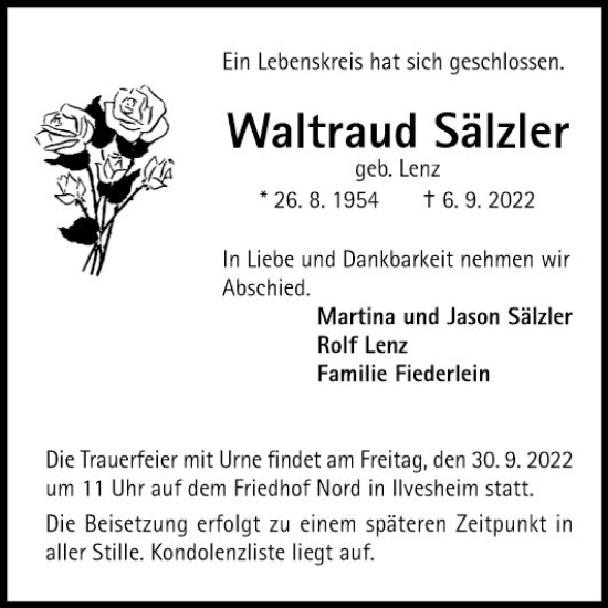 Traueranzeige von Waltraud Sälzler von Mannheimer Morgen