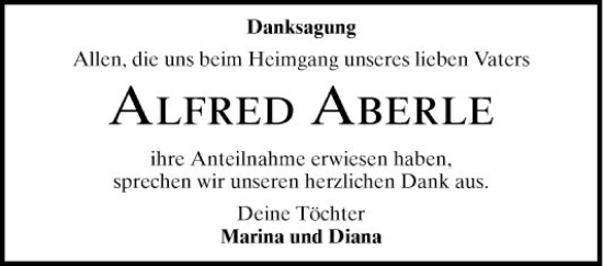 Traueranzeige von Alfred Aberle von Mannheimer Morgen