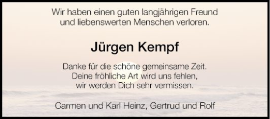 Traueranzeige von Jürgen Kempf von Mannheimer Morgen