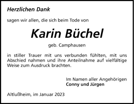 Traueranzeige von Karin Büchel von Schwetzinger Zeitung