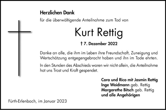 Traueranzeige von Kurt Rettig von Bergsträßer Anzeiger