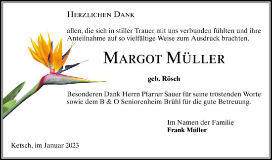 Traueranzeige von Margot Müller von Schwetzinger Zeitung