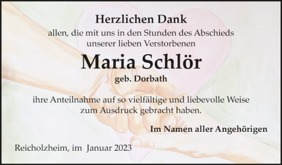 Traueranzeige von Maria Schlör von Fränkische Nachrichten