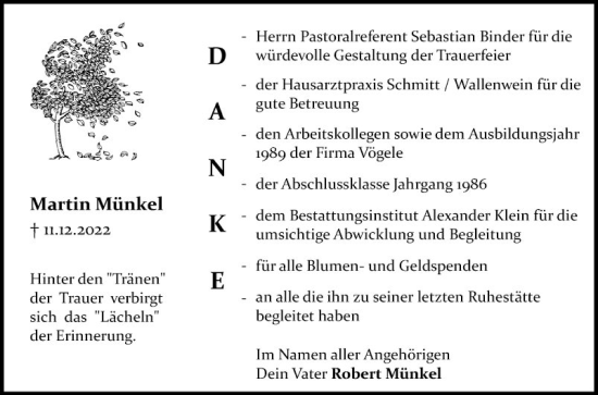 Traueranzeige von Martin Münkel von Schwetzinger Zeitung