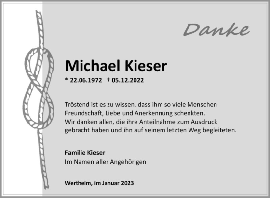 Traueranzeige von Michael Kieser von Fränkische Nachrichten