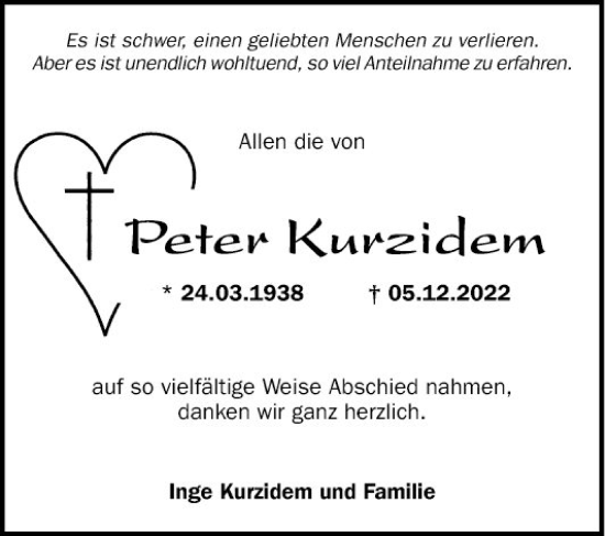 Traueranzeige von Peter Kurzidem von Mannheimer Morgen