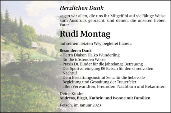 Traueranzeige von Rudi Montag von Schwetzinger Zeitung