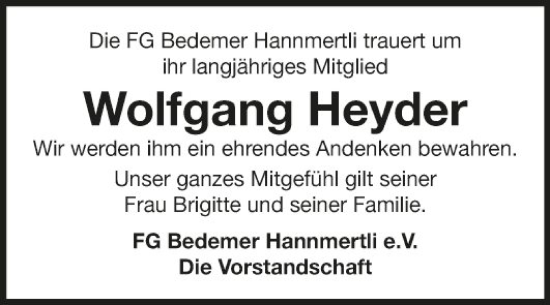 Traueranzeige von Wolfgang Heyder von Fränkische Nachrichten