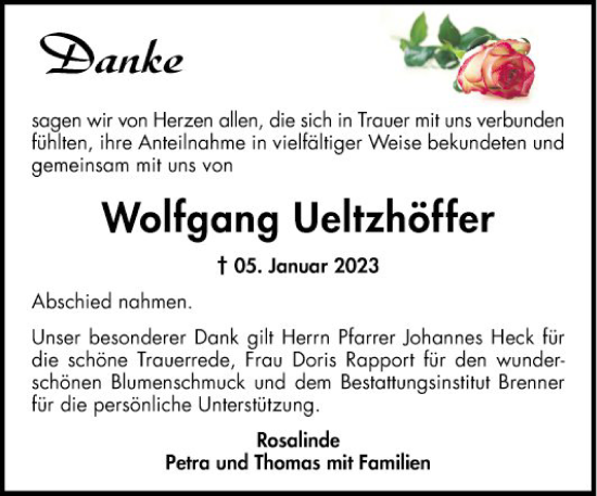 Traueranzeige von Wolfgang Ueltzhöffer von Schwetzinger Zeitung