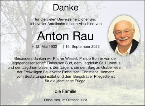 Traueranzeige von Anton Rau von Bergsträßer Anzeiger