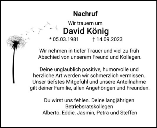 Traueranzeige von David König von Fränkische Nachrichten