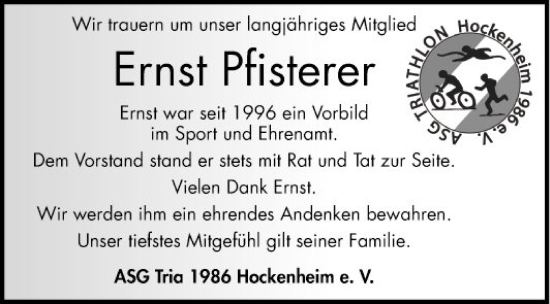 Traueranzeige von Ernst Pfisterer von Schwetzinger Zeitung