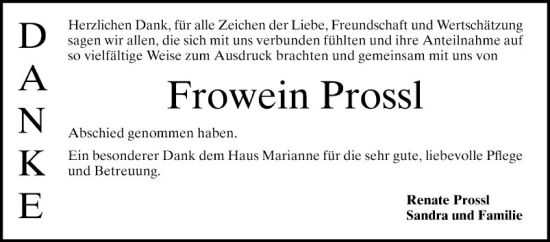 Traueranzeige von Frowein Prossl von Bergsträßer Anzeiger