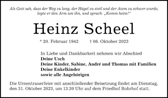 Traueranzeige von Heinz Scheel von Mannheimer Morgen