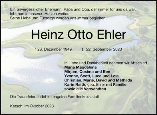 Traueranzeige von Heinz Otto Ehler von Schwetzinger Zeitung