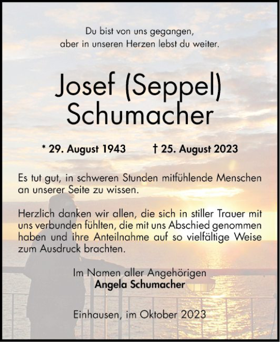 Traueranzeige von Josef Schumacher von Bergsträßer Anzeiger