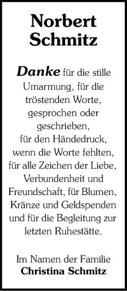 Traueranzeige von Norbert Schmitz von Schwetzinger Zeitung