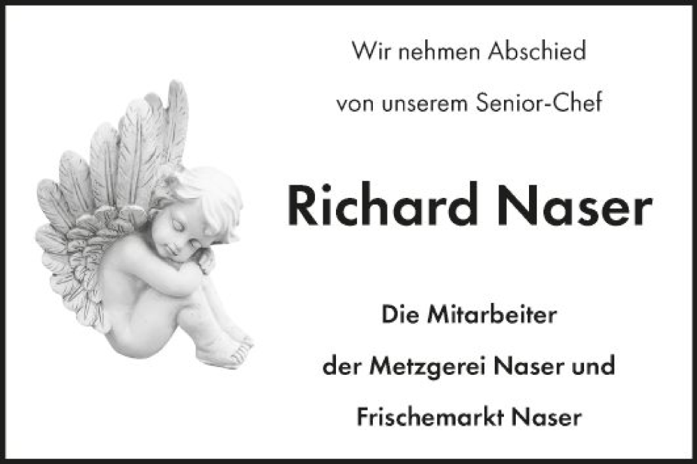  Traueranzeige für Richard Naser vom 14.10.2023 aus Fränkische Nachrichten