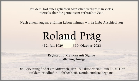 Traueranzeigen Von Roland Präg | Trauerportal Ihrer Tageszeitung