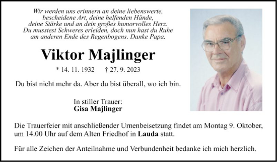 Traueranzeige von Viktor Majlinger von Fränkische Nachrichten