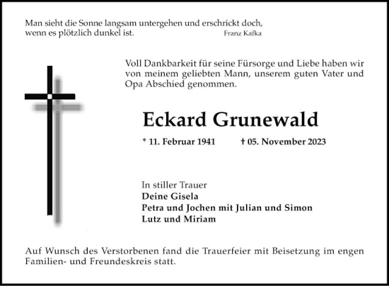 Traueranzeige von Eckard Grunewald von Mannheimer Morgen