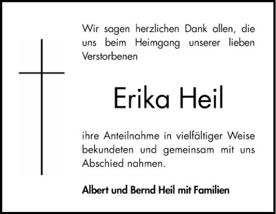 Traueranzeige von Erika Heil von Bergsträßer Anzeiger