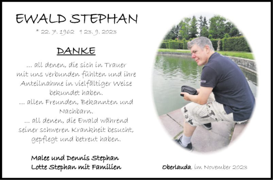 Traueranzeige von Ewald Stephan von Fränkische Nachrichten