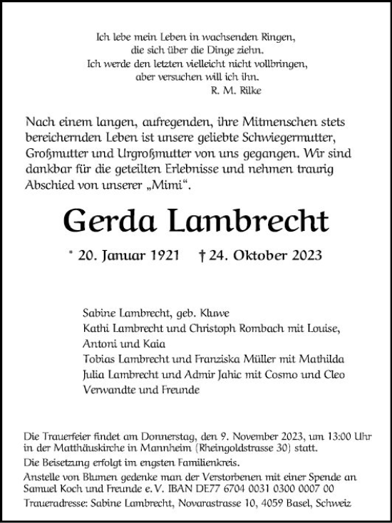 Traueranzeigen Von Gerda Lambrecht | Trauerportal Ihrer Tageszeitung