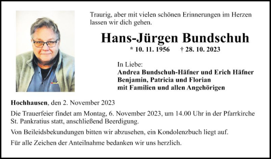 Traueranzeige von Hans-Jürgen Bundschuh von Fränkische Nachrichten