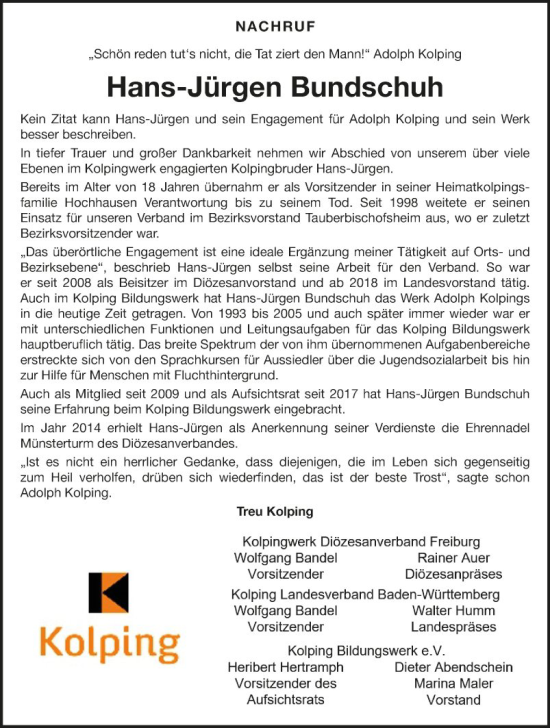 Traueranzeige von Hans-Jürgen Bundschuh von Fränkische Nachrichten