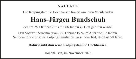 Traueranzeige von Hans-Jürgen Bundschuh von Fränkische Nachrichten