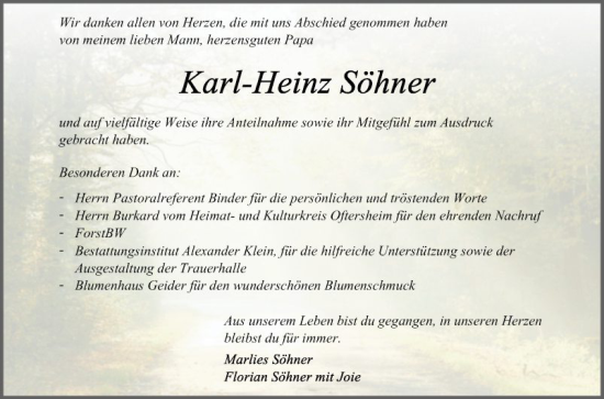 Traueranzeige von Karl-Heinz Söhner von Schwetzinger Zeitung