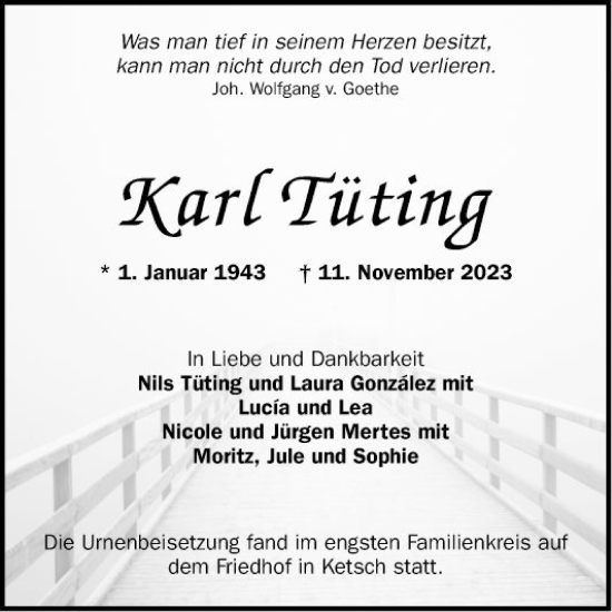 Traueranzeige von Karl Tüting von Schwetzinger Zeitung