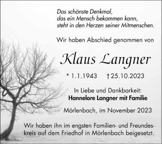 Traueranzeigen Von Klaus Langner | Trauerportal Ihrer Tageszeitung