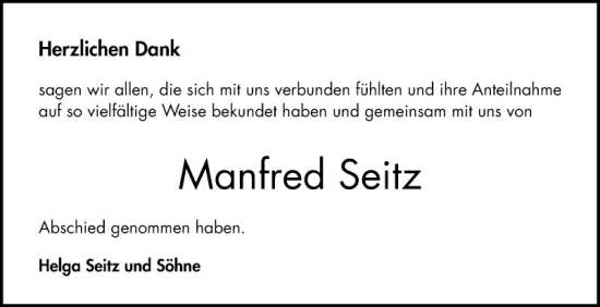 Traueranzeige von Manfred Seitz von Bergsträßer Anzeiger