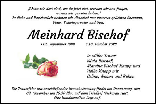 Traueranzeige von Meinhard Bischof von Mannheimer Morgen