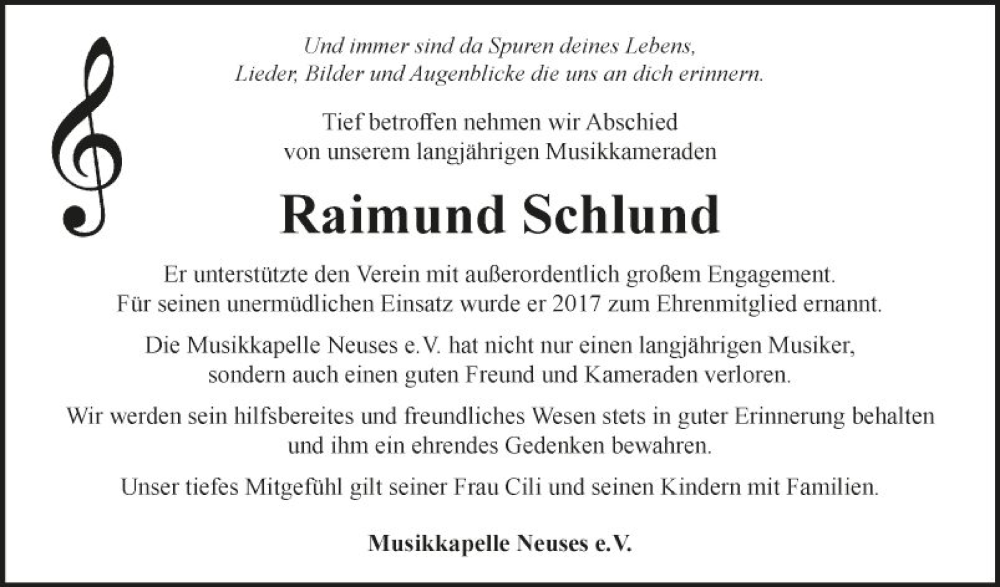  Traueranzeige für Raimund Schlund vom 01.12.2023 aus Fränkische Nachrichten