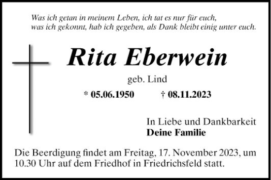 Traueranzeige von Rita Eberwein von Mannheimer Morgen